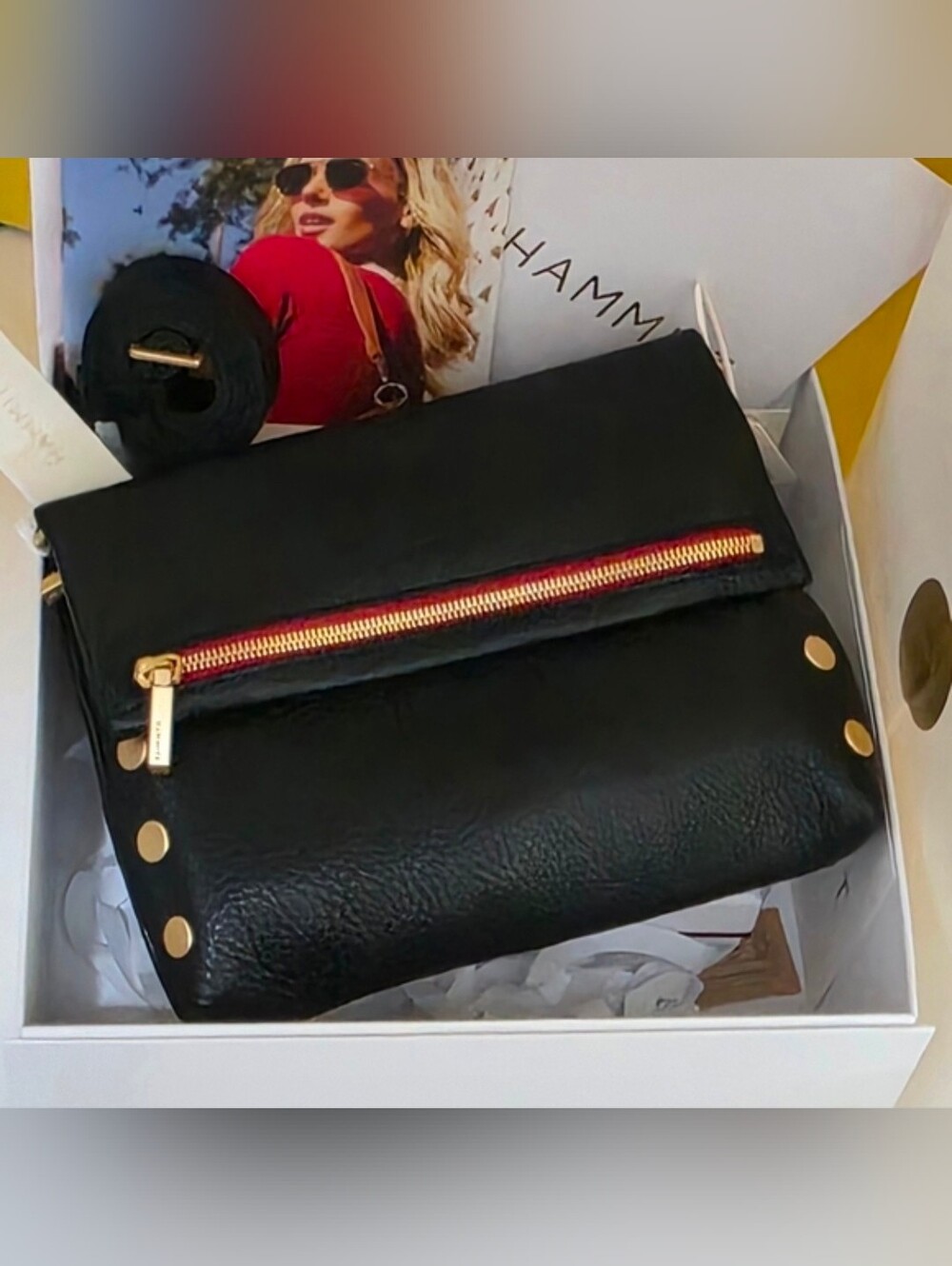 Hammitt MD Black Leather Crossbody Bag with Gold Accents